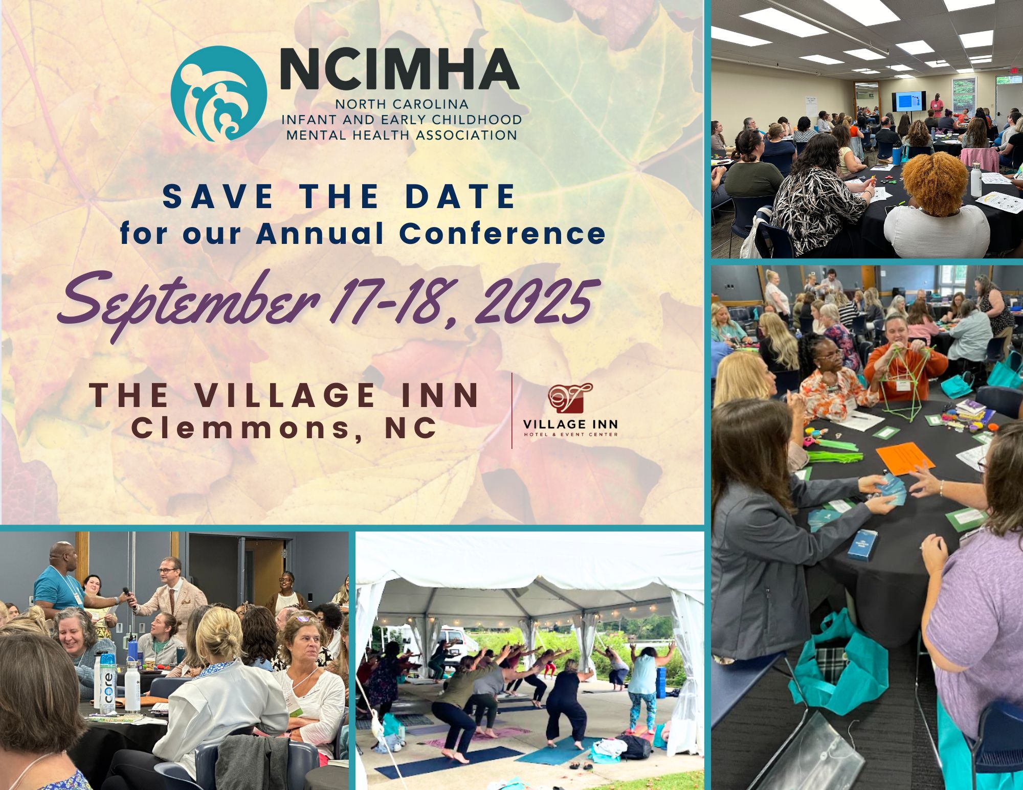 A "Save the Date" card for the NCIMHA 2025 Annual Conference to be held September 17-18.